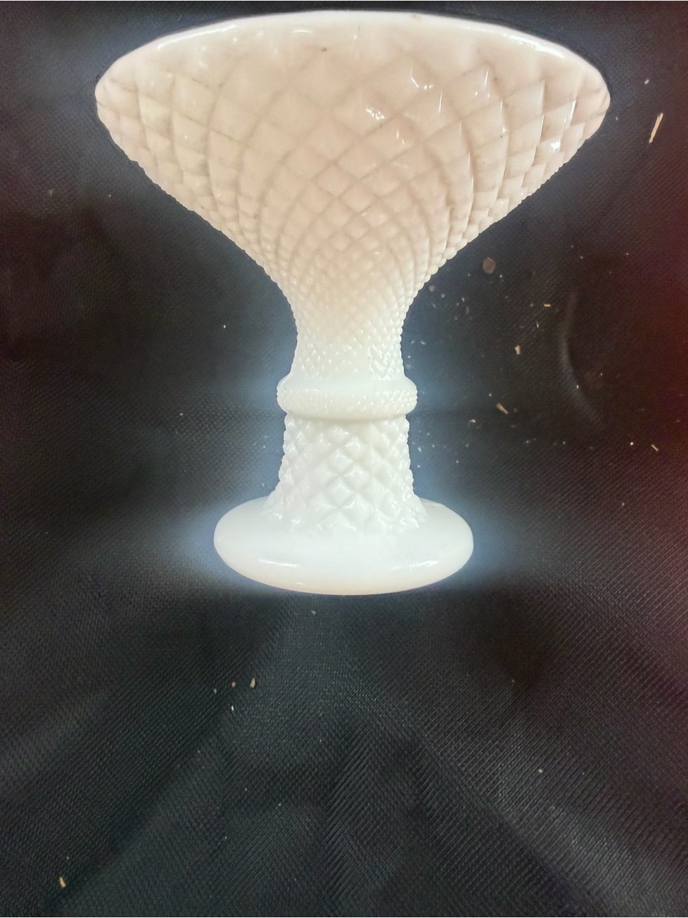 White Milk Glass Compote with Diamond Quilt Texture